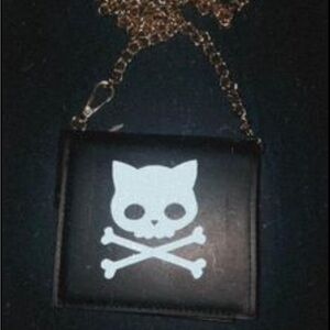 Skeleton cat wallet with chain strap